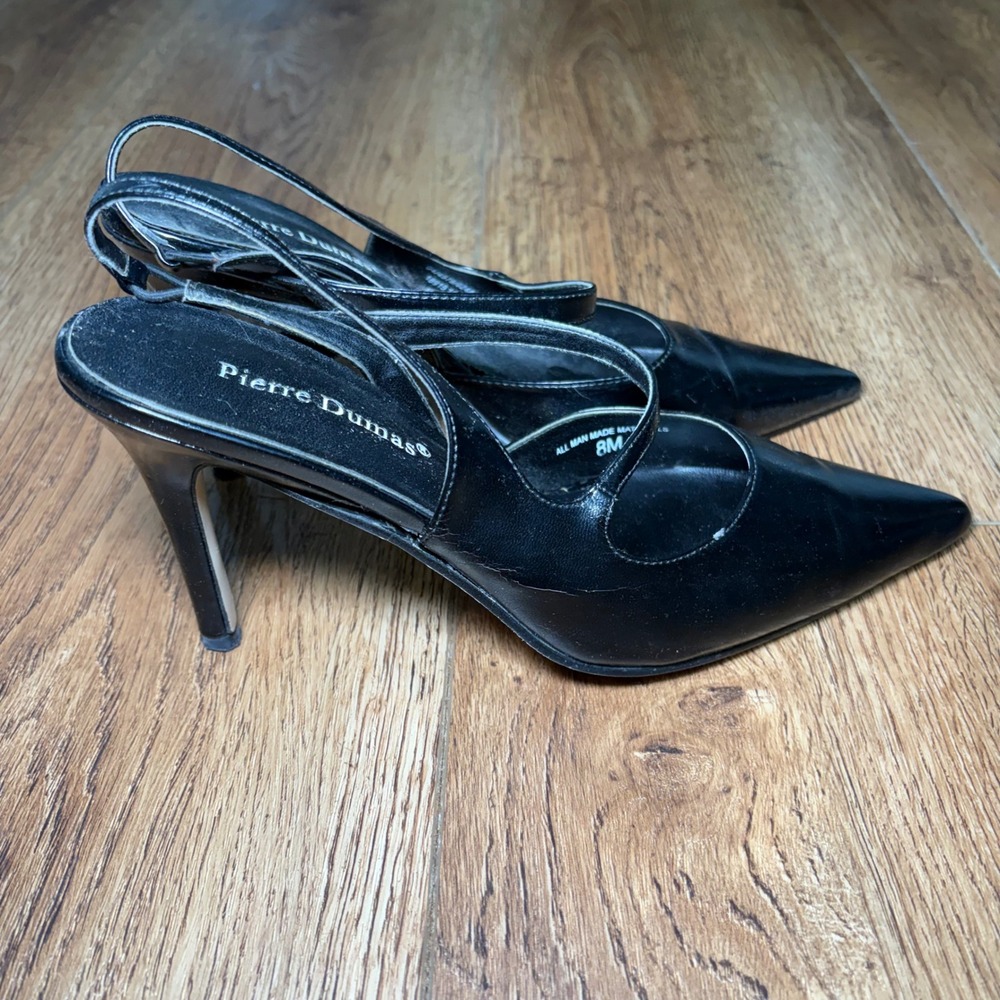 Pierre Dumas Max Black Pointed Toe Slingback Stiletto Pumps Heels 8M - Picture 2 of 10